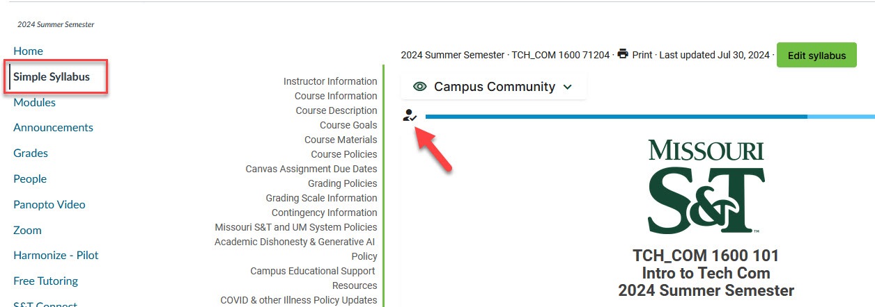 Simple Syllabus access student interaction list